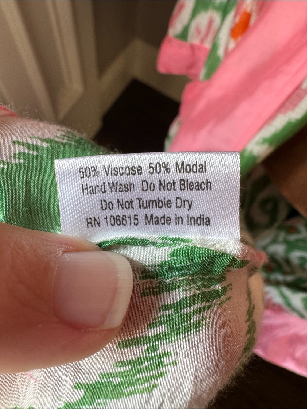 One Hundred Stars Ikat Robe Kimono Duster Pink Green Belted Modal Viscose OS - Picture 12 of 13